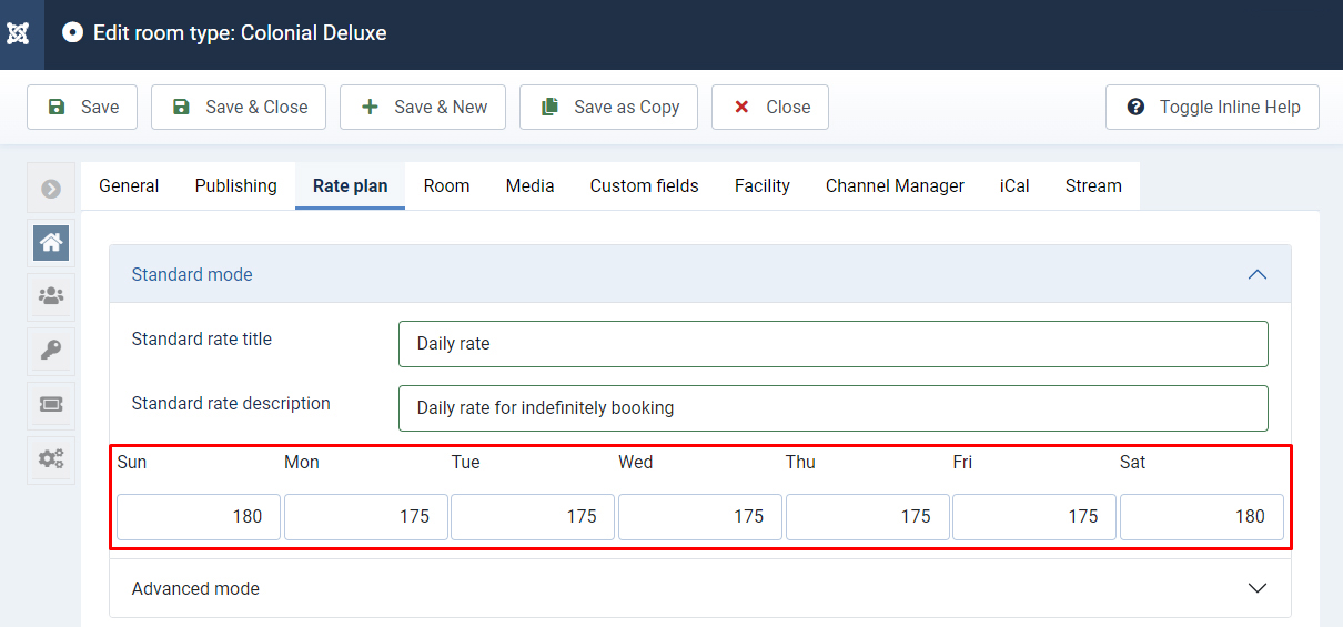 Rate plan configuration