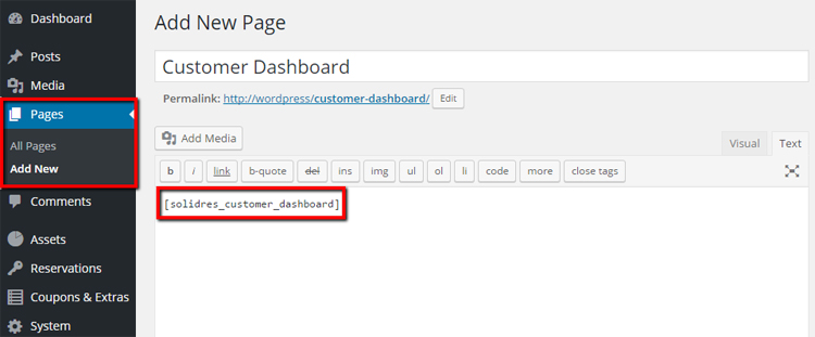 Front end customer dashboard