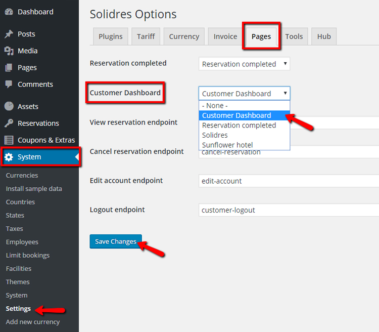 Front end customer dashboard