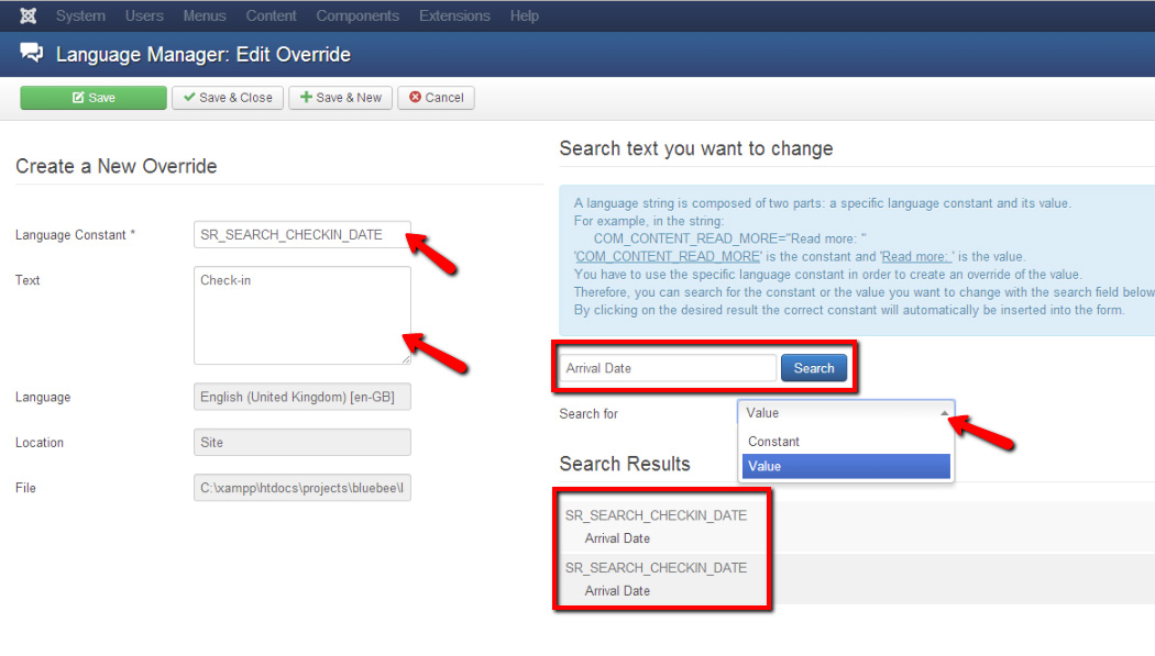 Language overrides for Solidres in Joomla