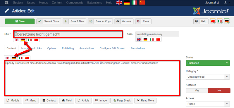 Joomla multilingual management: Speedy Translate vs Falang