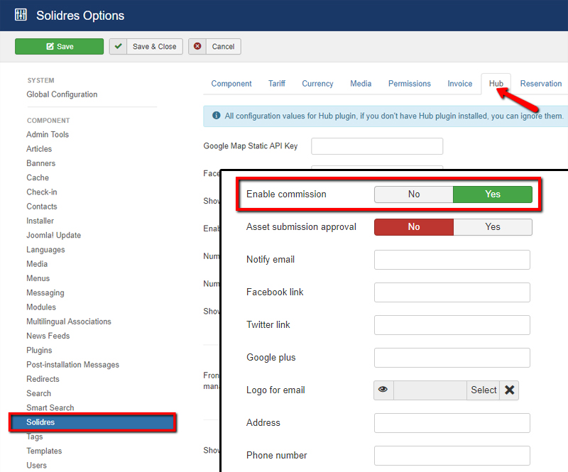 How to configure subscription and commission in Hub plugin