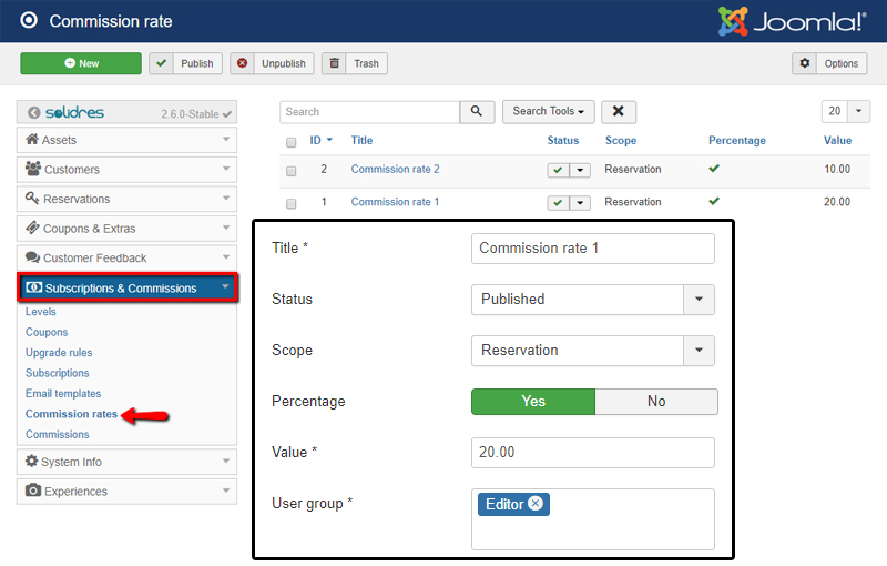 How to configure subscription and commission in Hub plugin