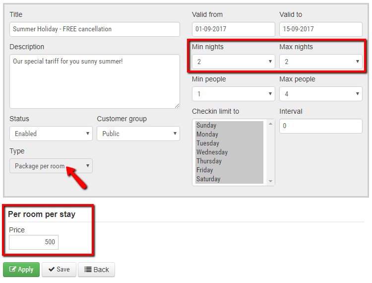 Tariff configuration