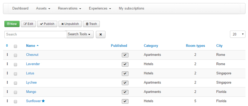 The frontend reservation asset list screen