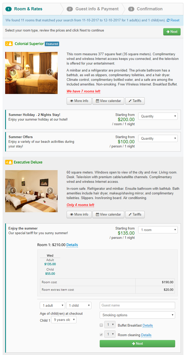 One page reservation